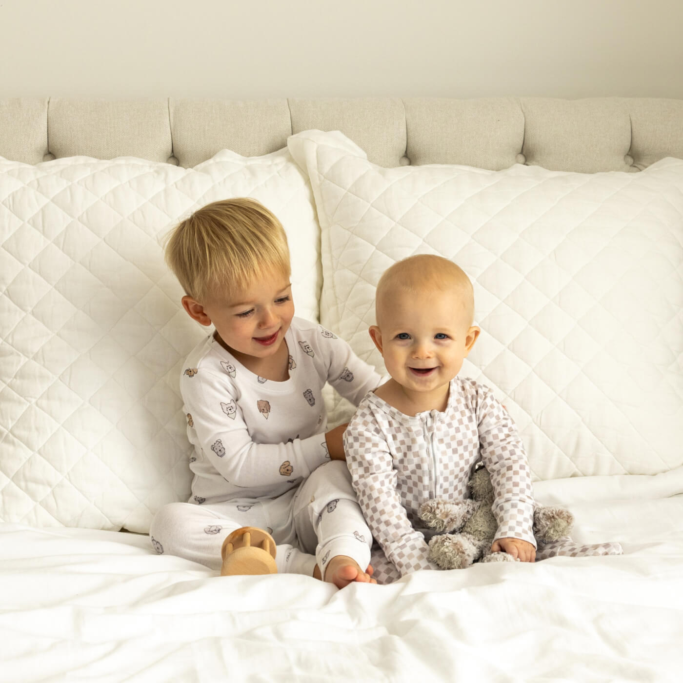 Neutral Checks Footed Sleeper Photo 3