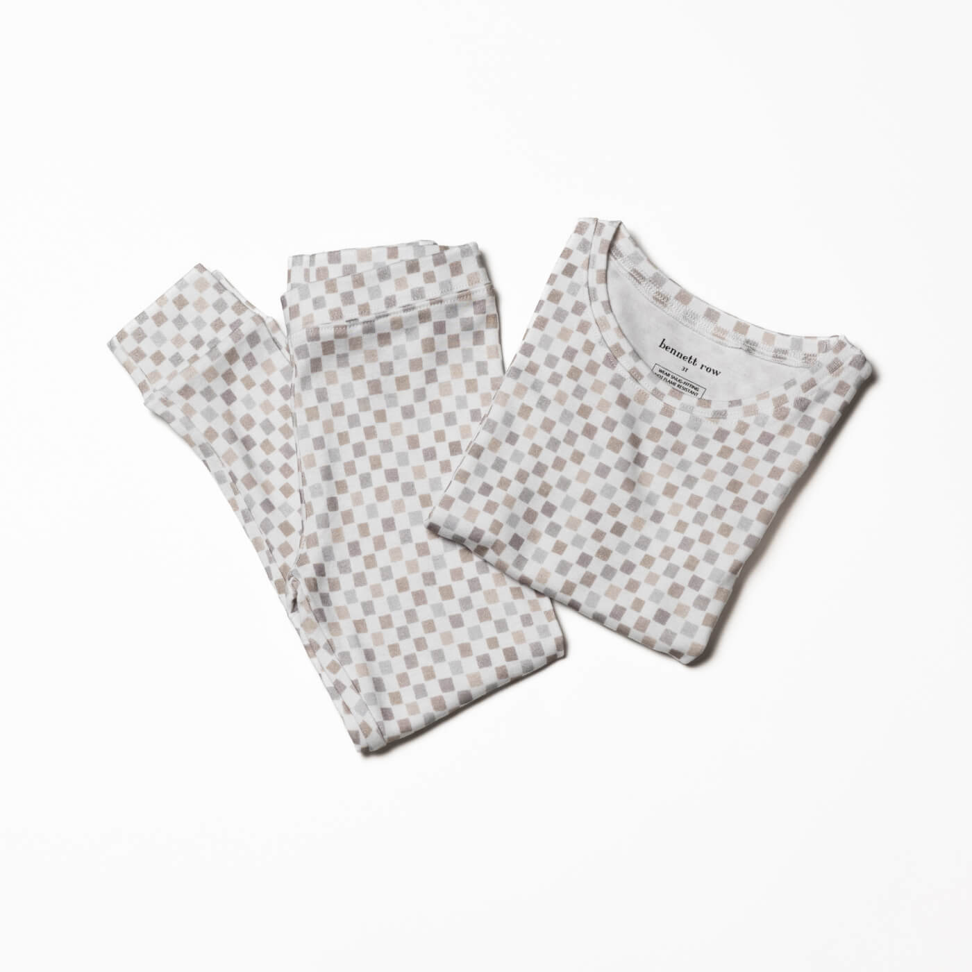 Neutral Checks Two Piece Long Sleeve Pajamas Photo 2