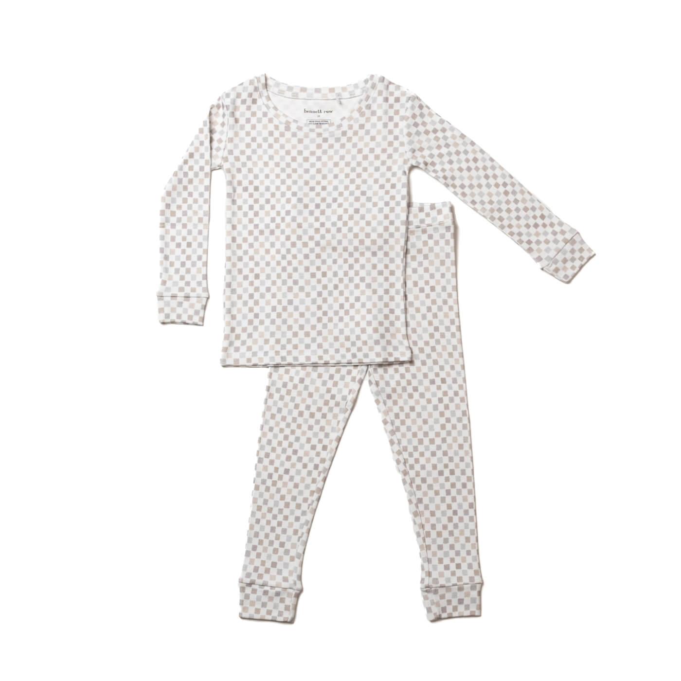Neutral Checks Two Piece Long Sleeve Pajamas Photo 1