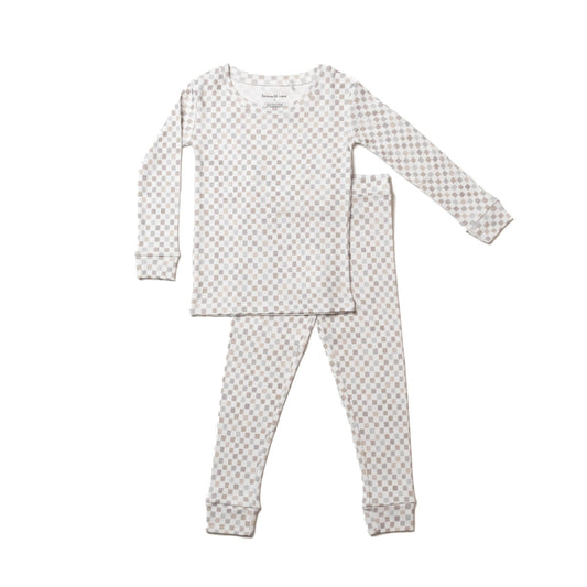 Neutral Checks Two Piece Long Sleeve Pajamas Photo 1