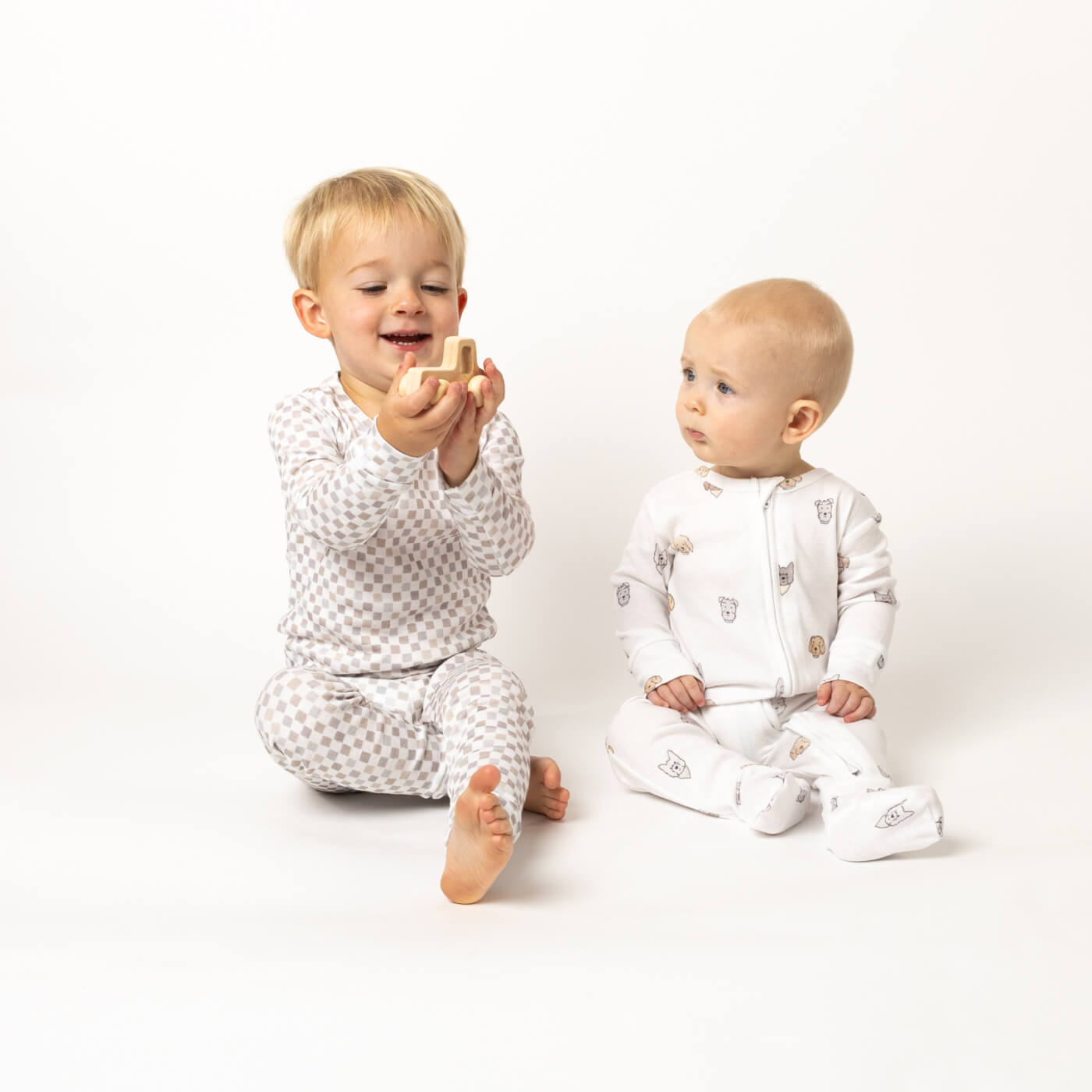 Neutral Checks Two Piece Long Sleeve Pajamas Photo 3