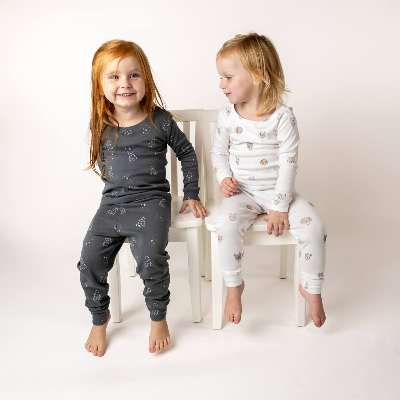 Stars and Rockets Charcoal Gray Two Piece Long Sleeve Pajamas Photo 3